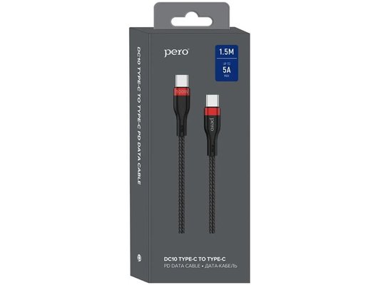 Кабель PERO DC-10 PD Type-C - Type-C 5А 100Вт 1.5м черный